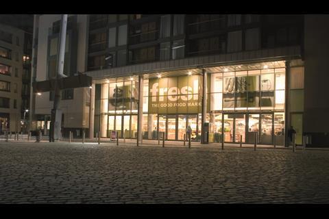 Fresh The Good Food Market in Smithfield Square at night